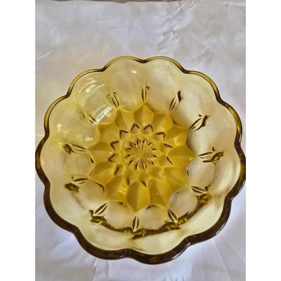 Vintage Amber Glass Bowl Scalloped