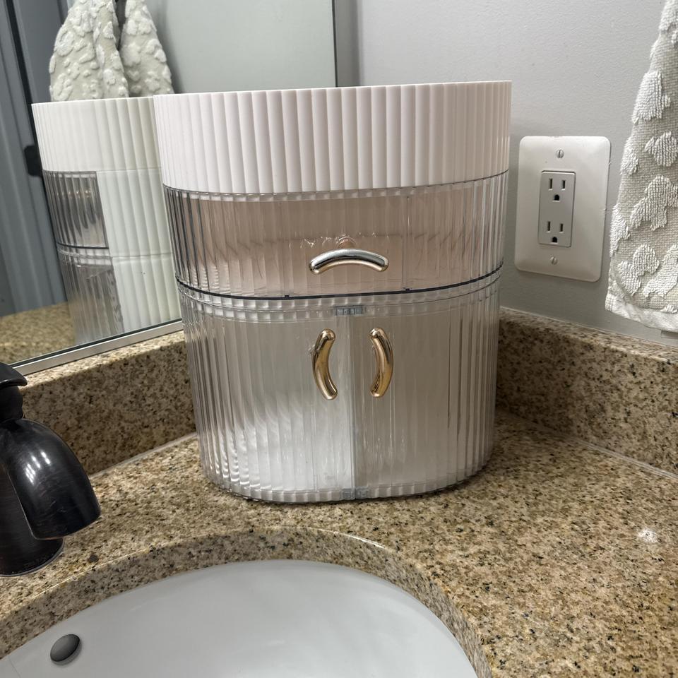 White And Gold Bathroom Storage