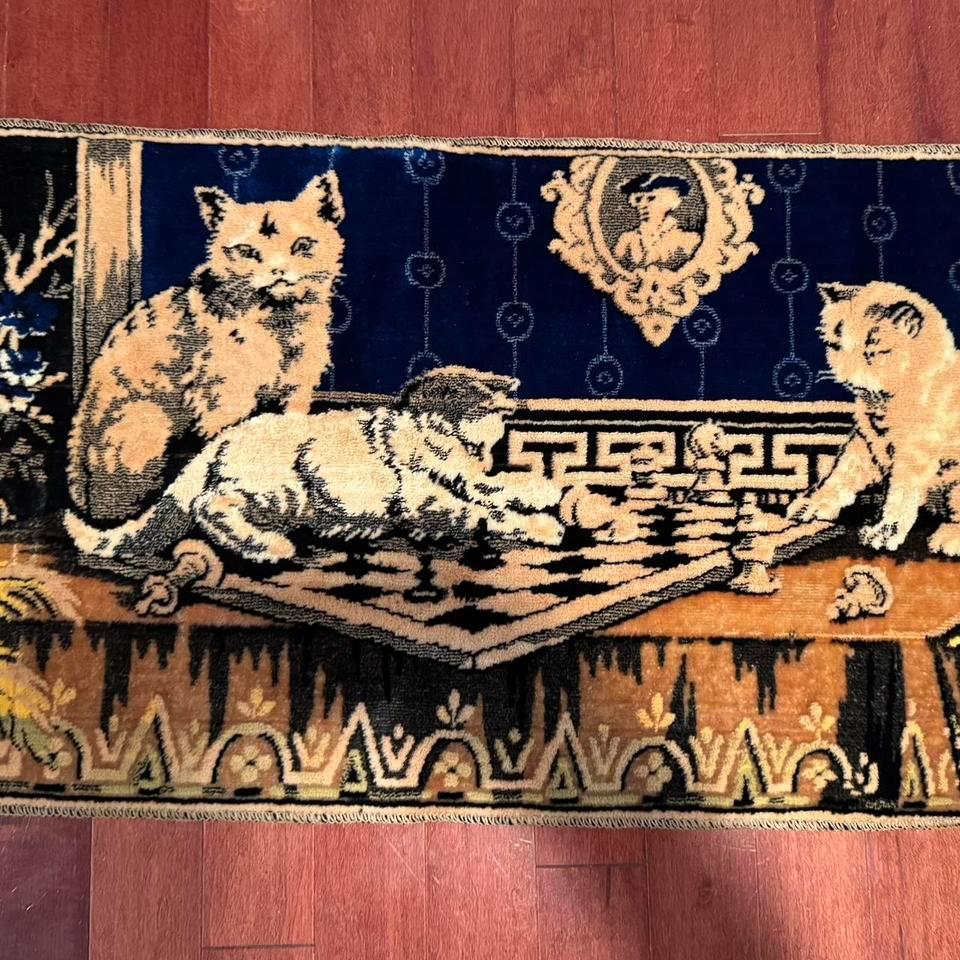 Vintage Tapestry Rug With Cats 2d9a 2