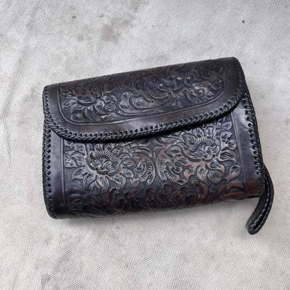 Vintage Tooled Leather Clutch Bag 55e3