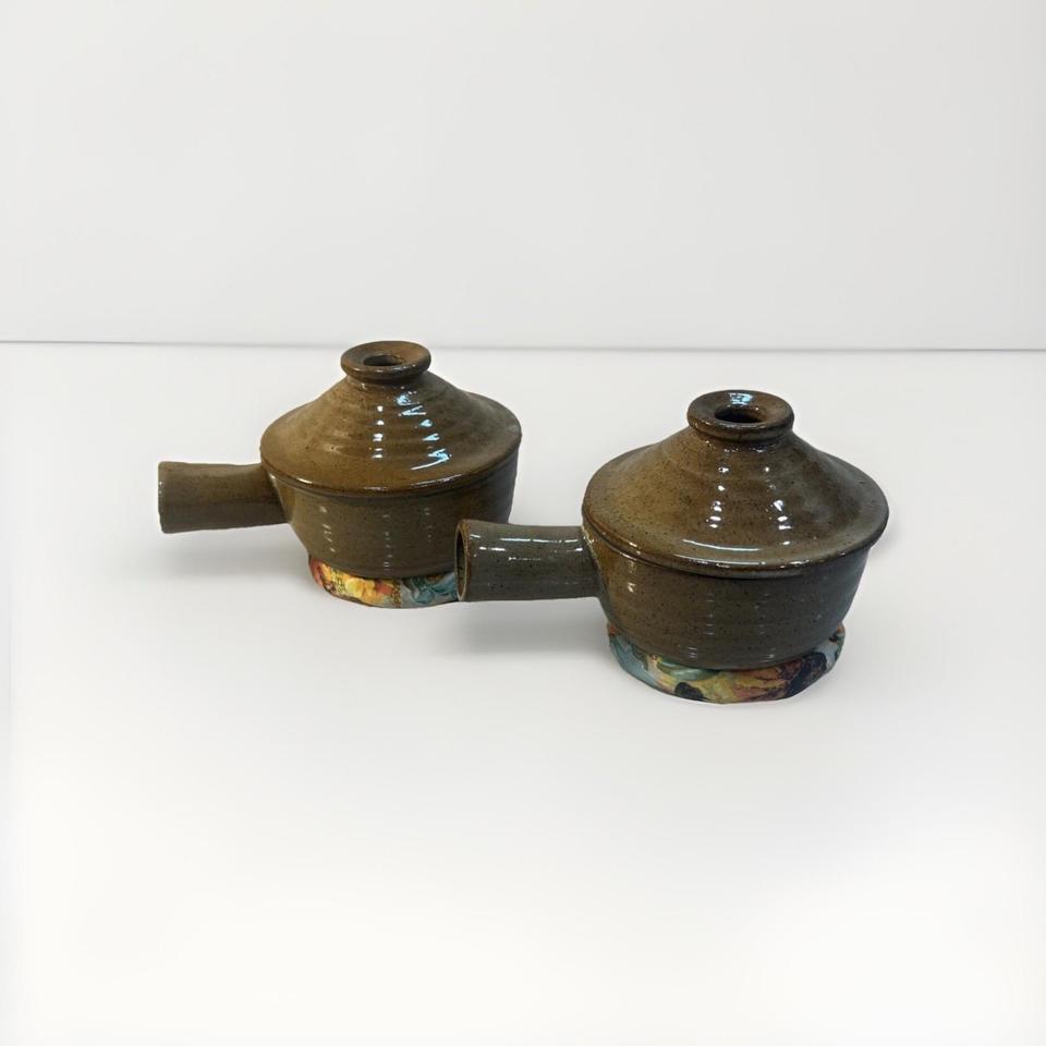 2 Vintage Soup Crocks Brown Ea32