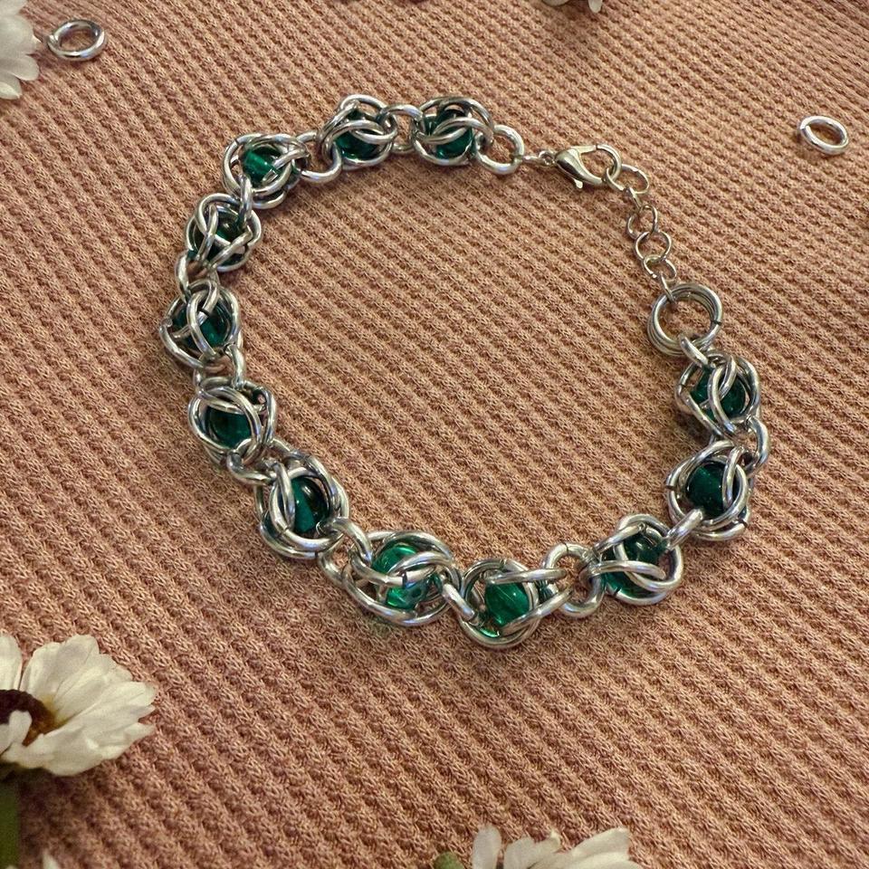 Green And Silver Chainmaille Bracelet