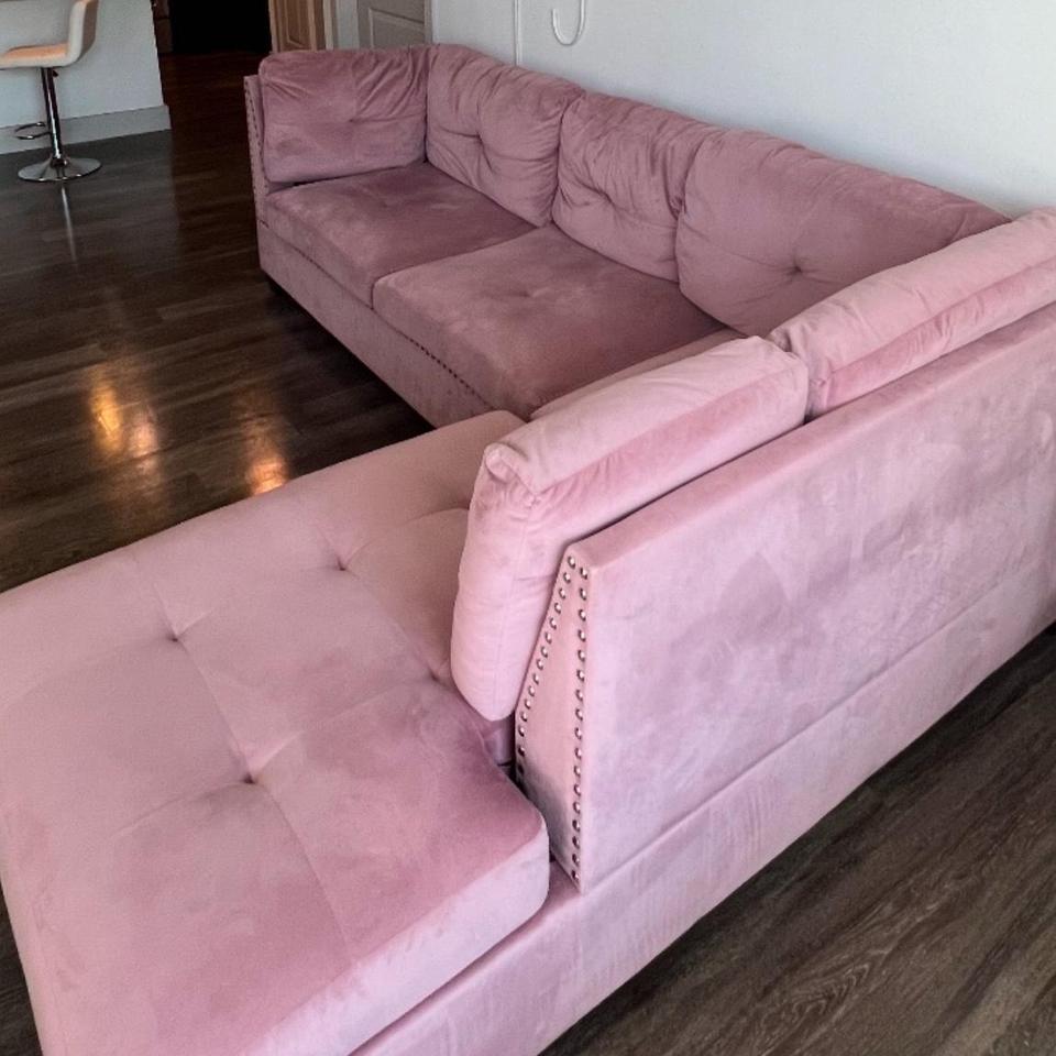 Pink Velvet Sectional Sofa With 4