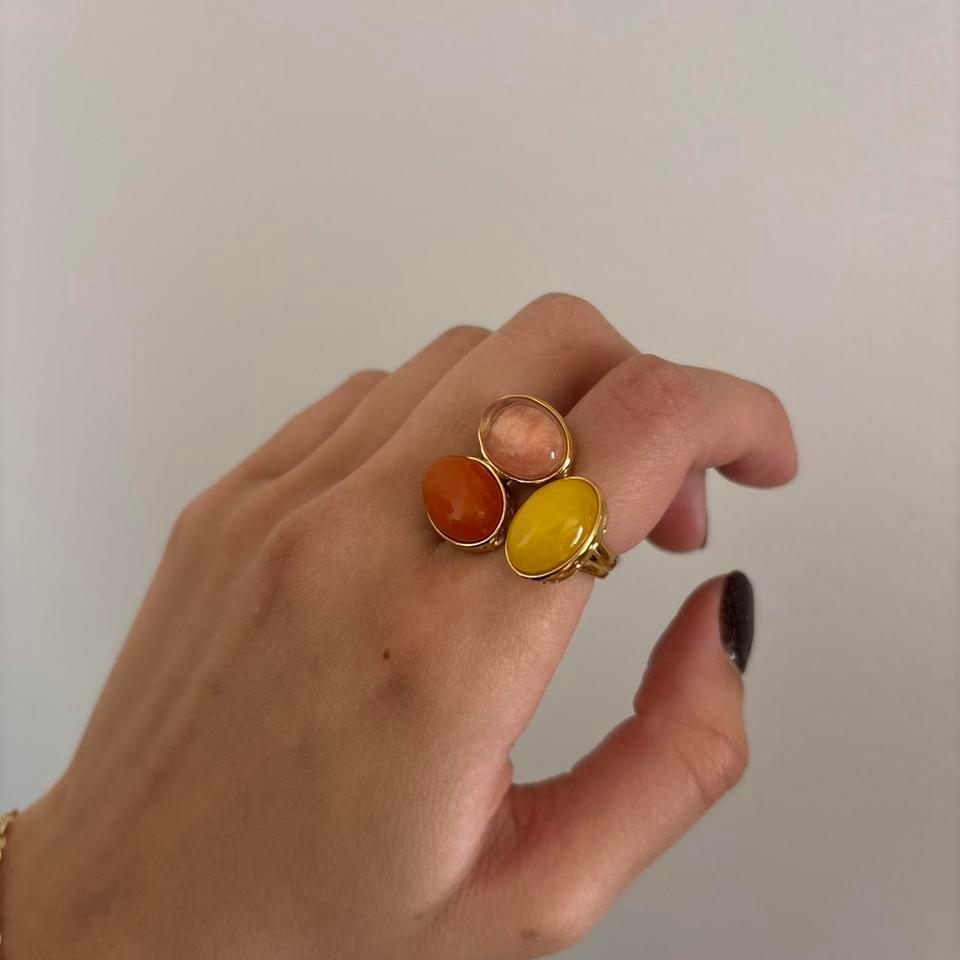 Y2k Gold Color Stone Ring 1cdc 3