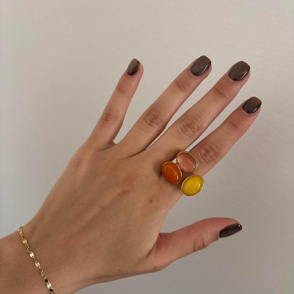 Y2k Gold Color Stone Ring 1cdc 2
