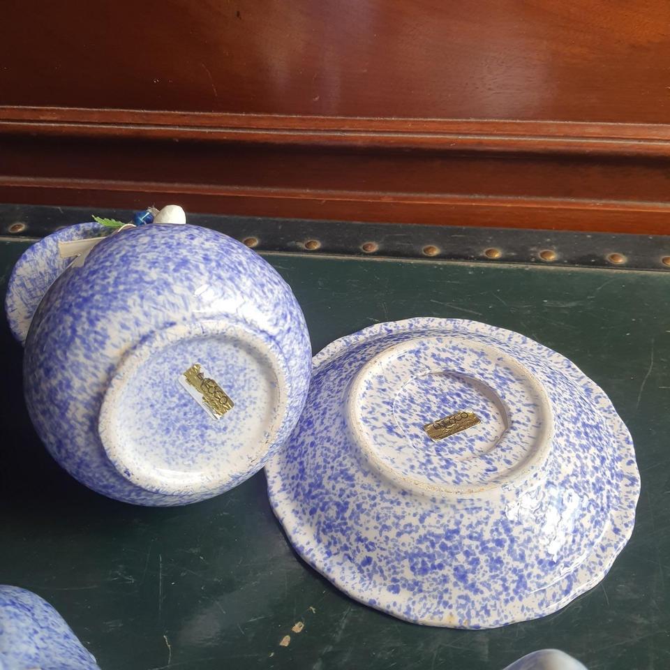 Vintage Enesco 4pc Blue Spongeware C1cb 4