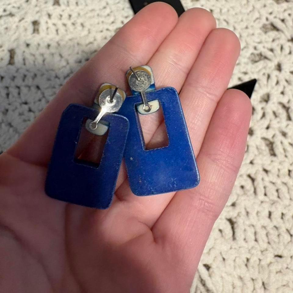 Blue Square Statement Earrings 1212 4
