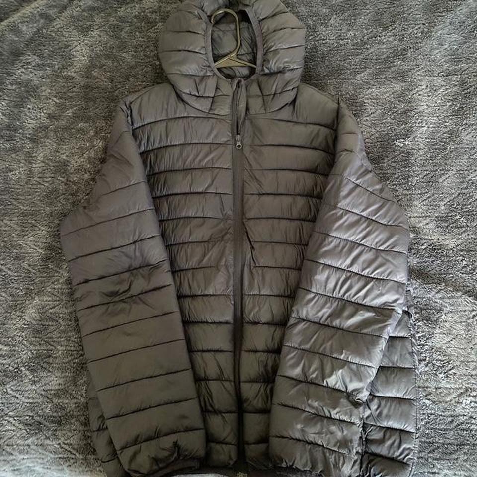 Grey Puffer Jacket With Hood 3aab