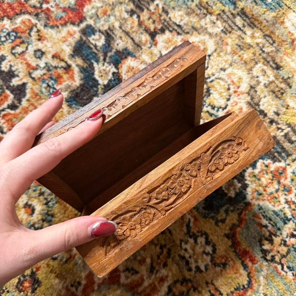Hand Carved Wooden Box With 15e9 2