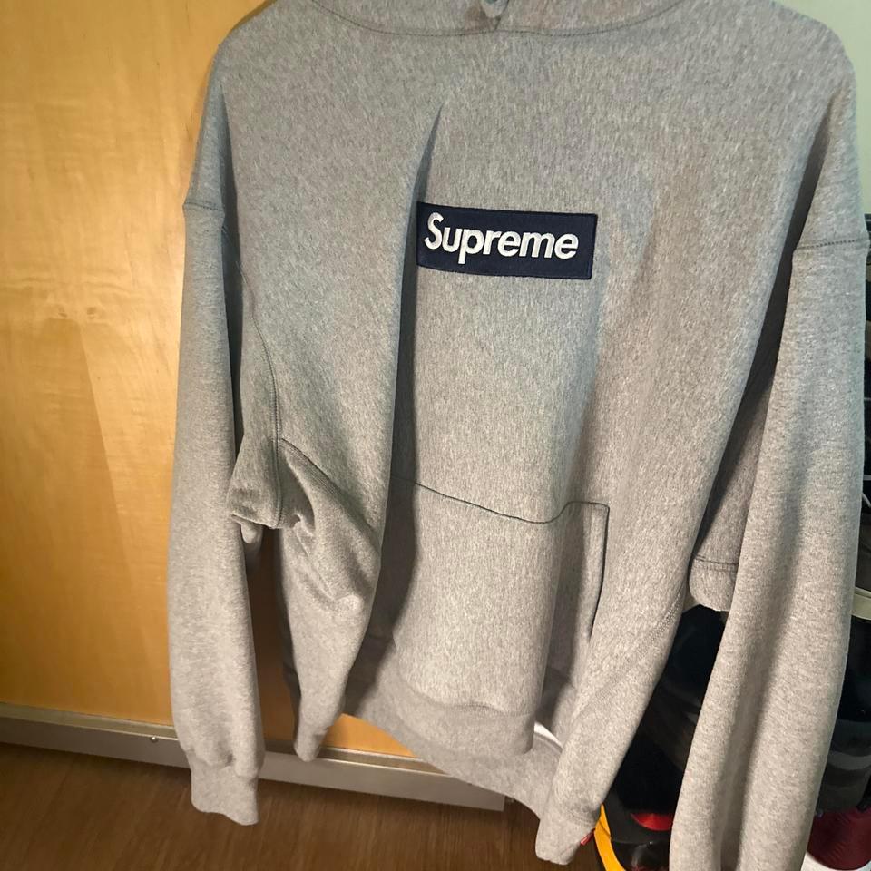 Grey Supreme Hoodie With Navy 66b5
