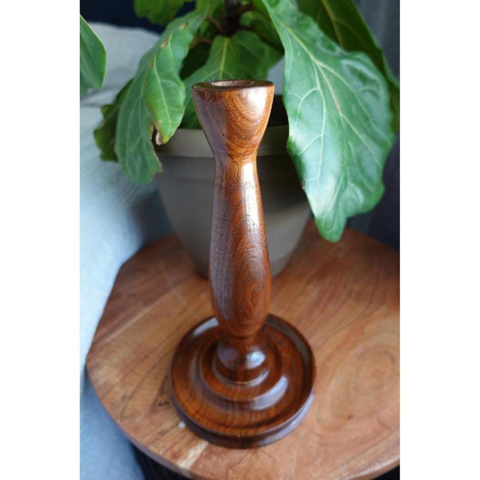 Vintage Danish Wood Candlestick Holder 6b1c 2