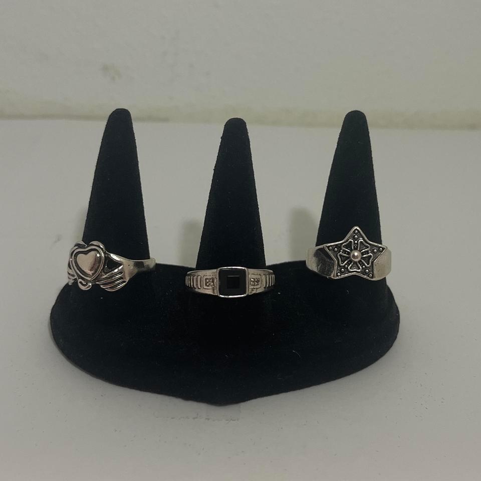 Silver Black Stone Ring Minimal F506