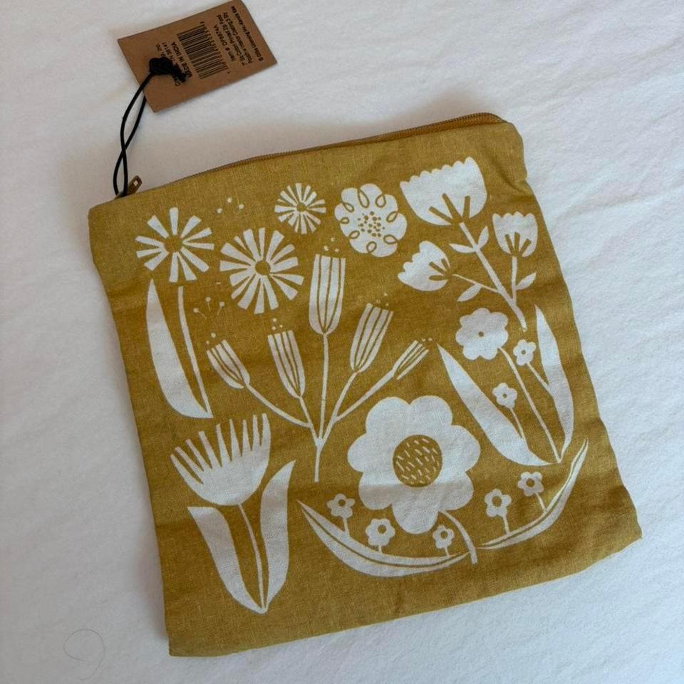 Yellow Floral Linen Zip Pouch 7a2a