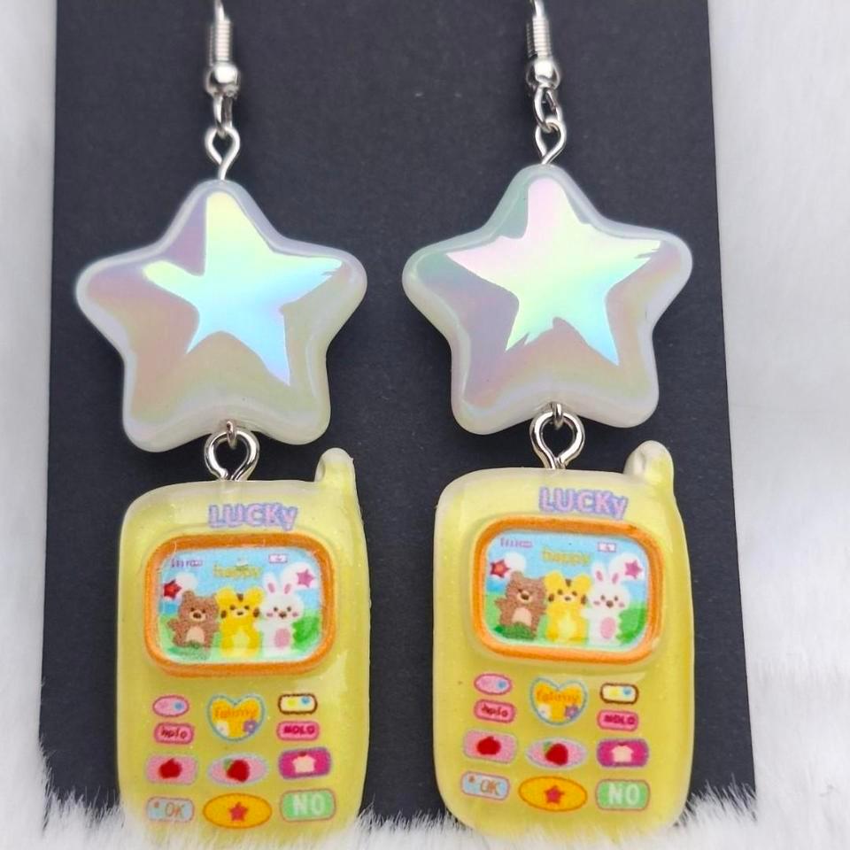 Yellow And White Phone Earrings 9a5f