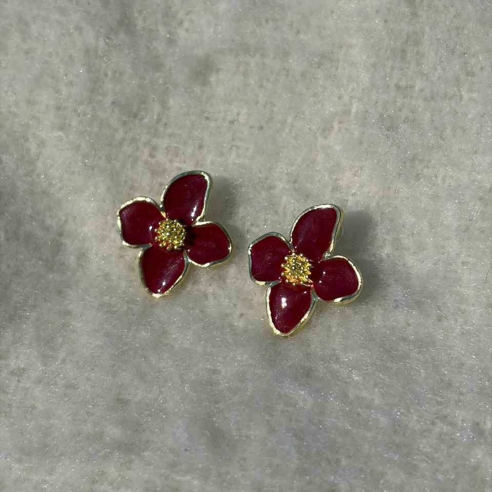 Enamel Flower Earring Gold E5d6 3