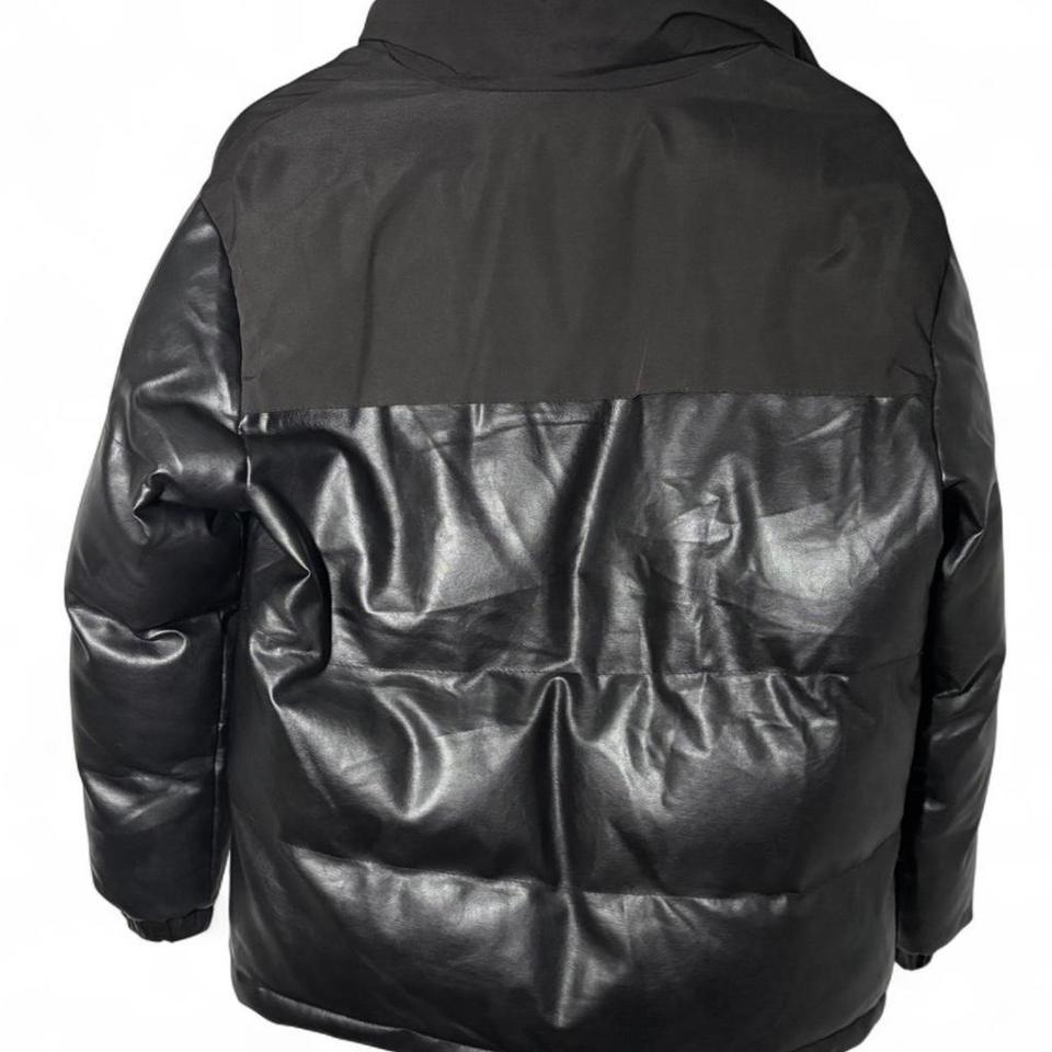 Black Faux Leather Puffer Jacket 4955 5