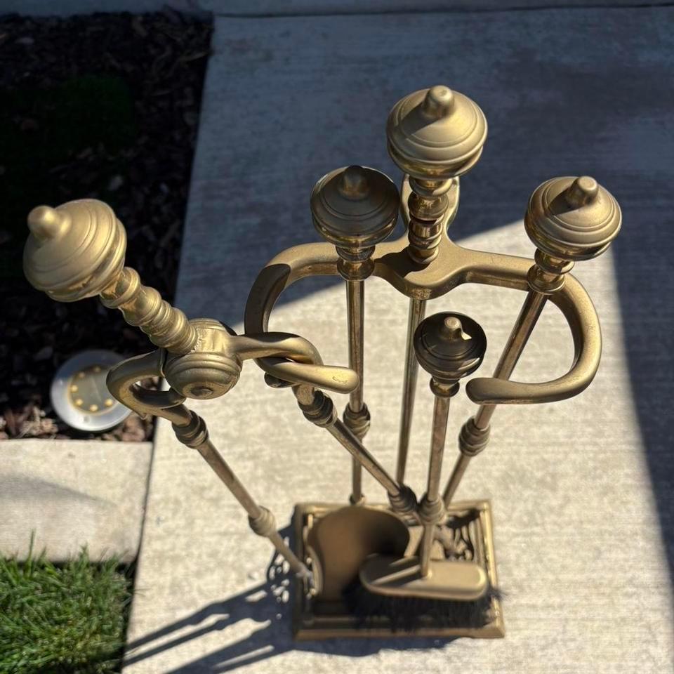 Vintage Gold Brass Fireplace Tools 8002 4