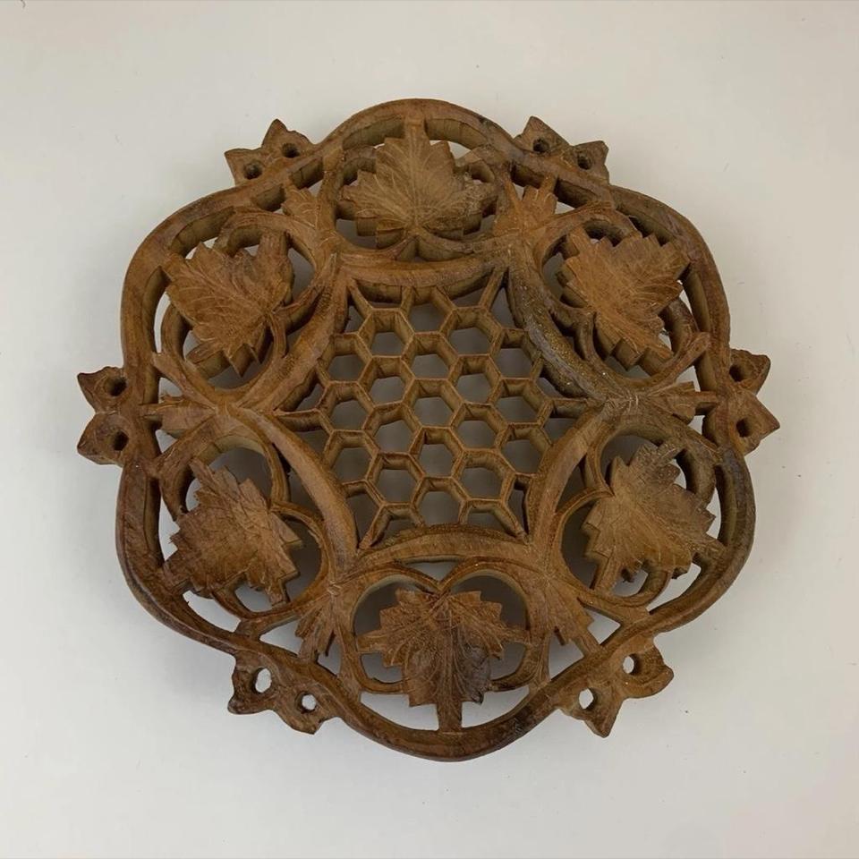 Vintage Carved Wooden Trivet With Fd8a