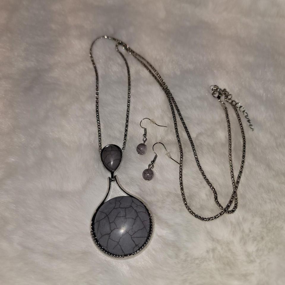 Grey Stone Necklace And Earring 4