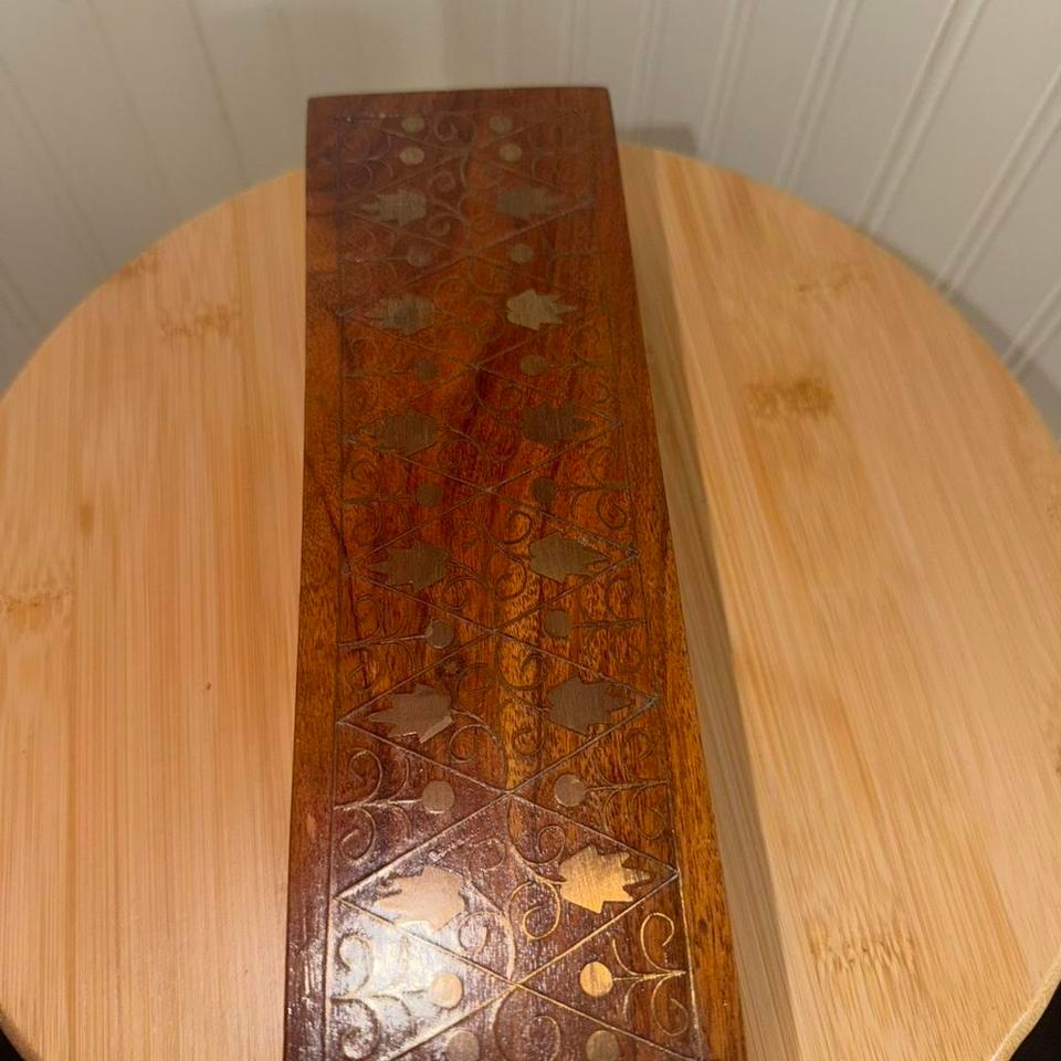 Handmade Wood Box Intricate Brass 6995