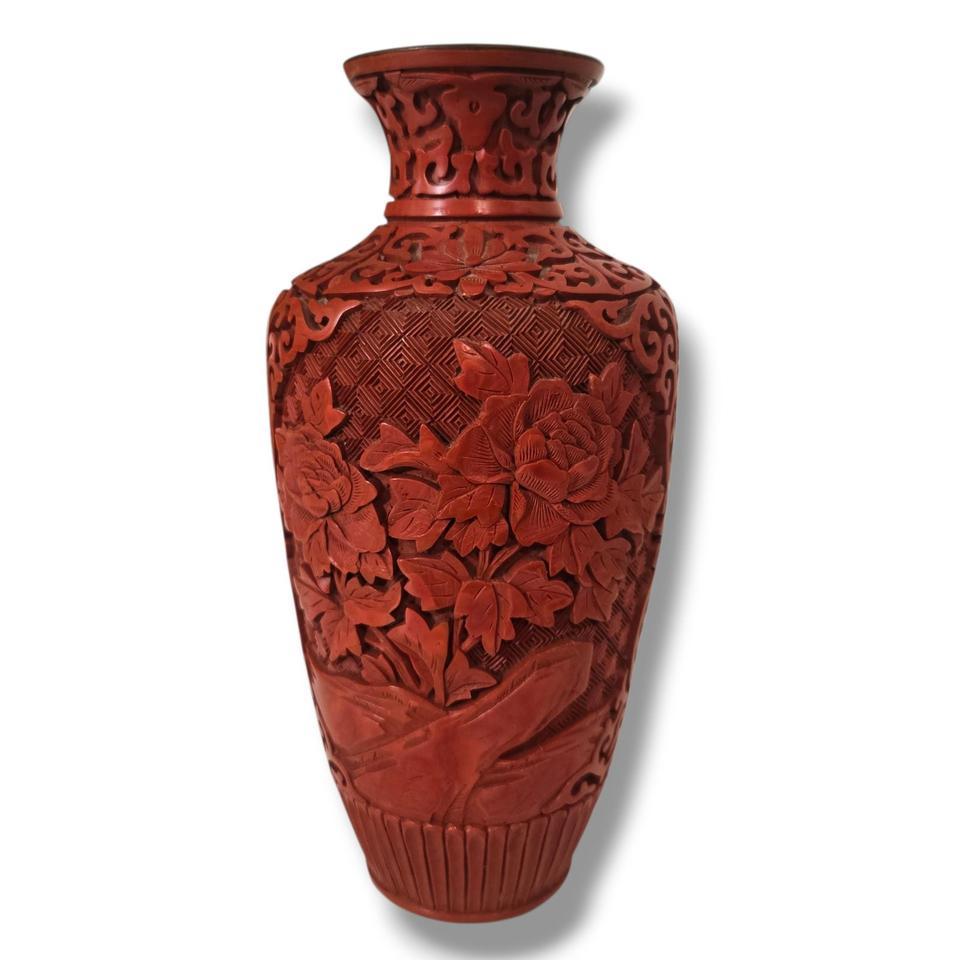 Vintage Chinese Hand Carved Red