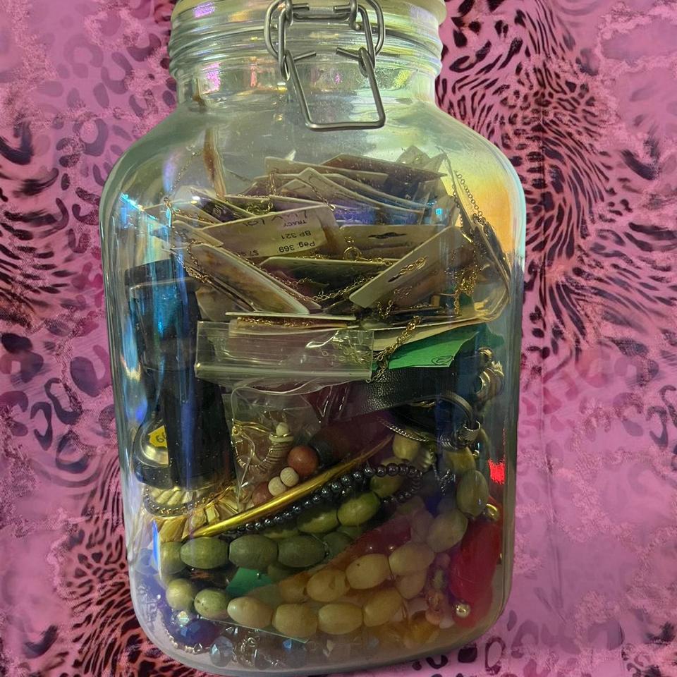 Jewelry Jar With Necklaces Earrings 01ea 2