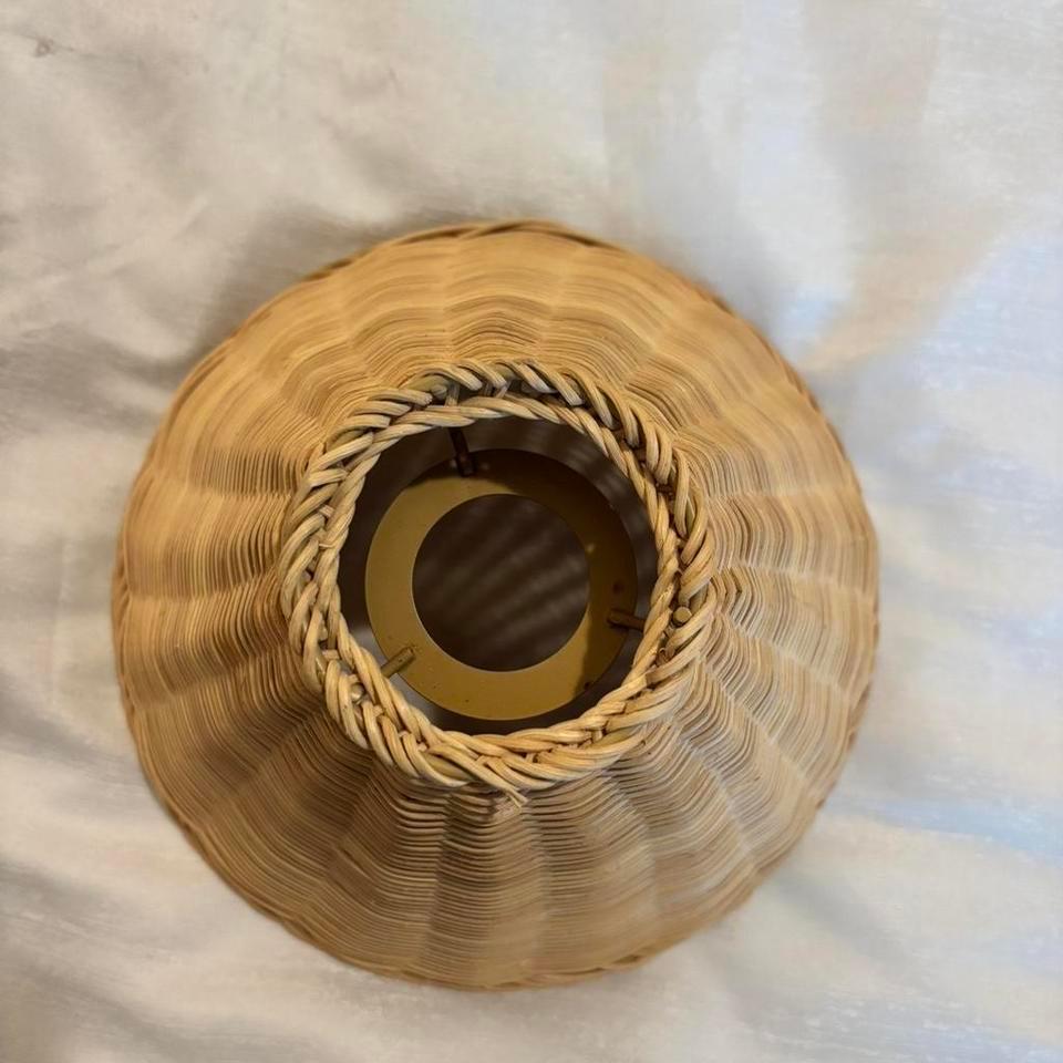 Vintage Small Wood Wicker Lamp 3