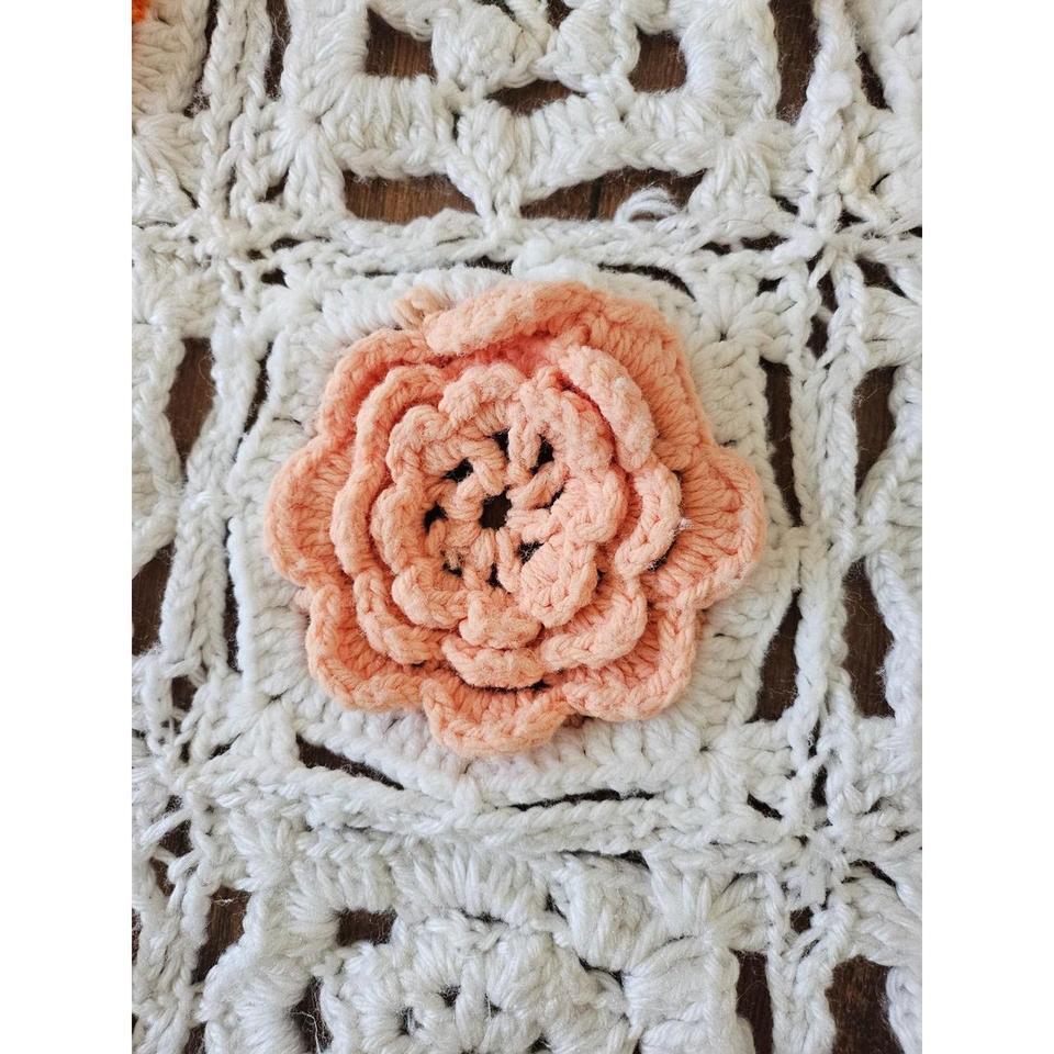 Vintage Handmade Crochet 3d Rose 74c0 5