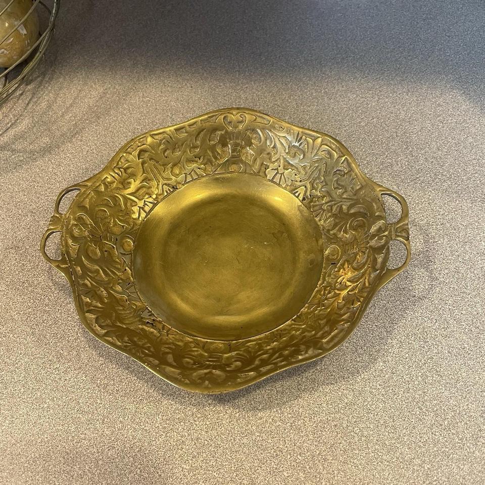 Vintage Brass Bowl With Handles E35e 2