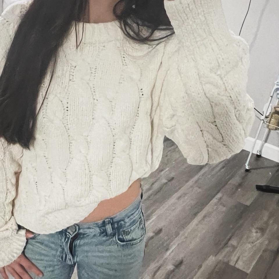 Cream Cable Knit Sweater With A6b7