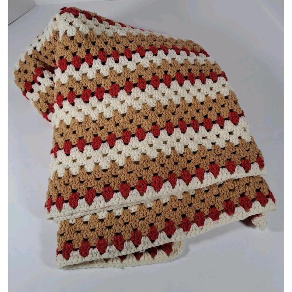 Vtg Handmade Crochet Throw Blanket 5d6c 2