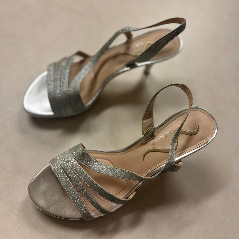 Silver Glitter Strappy Heels With 2