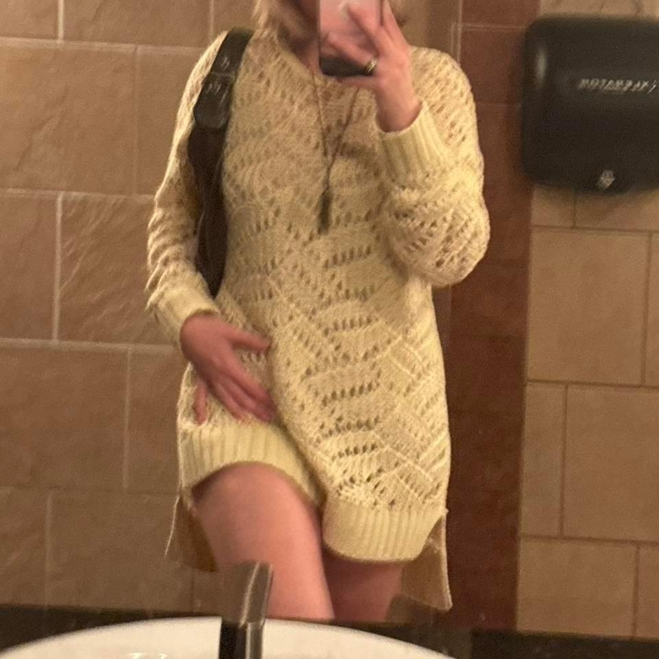 Yellow Crochet Sweater Dress With A20c