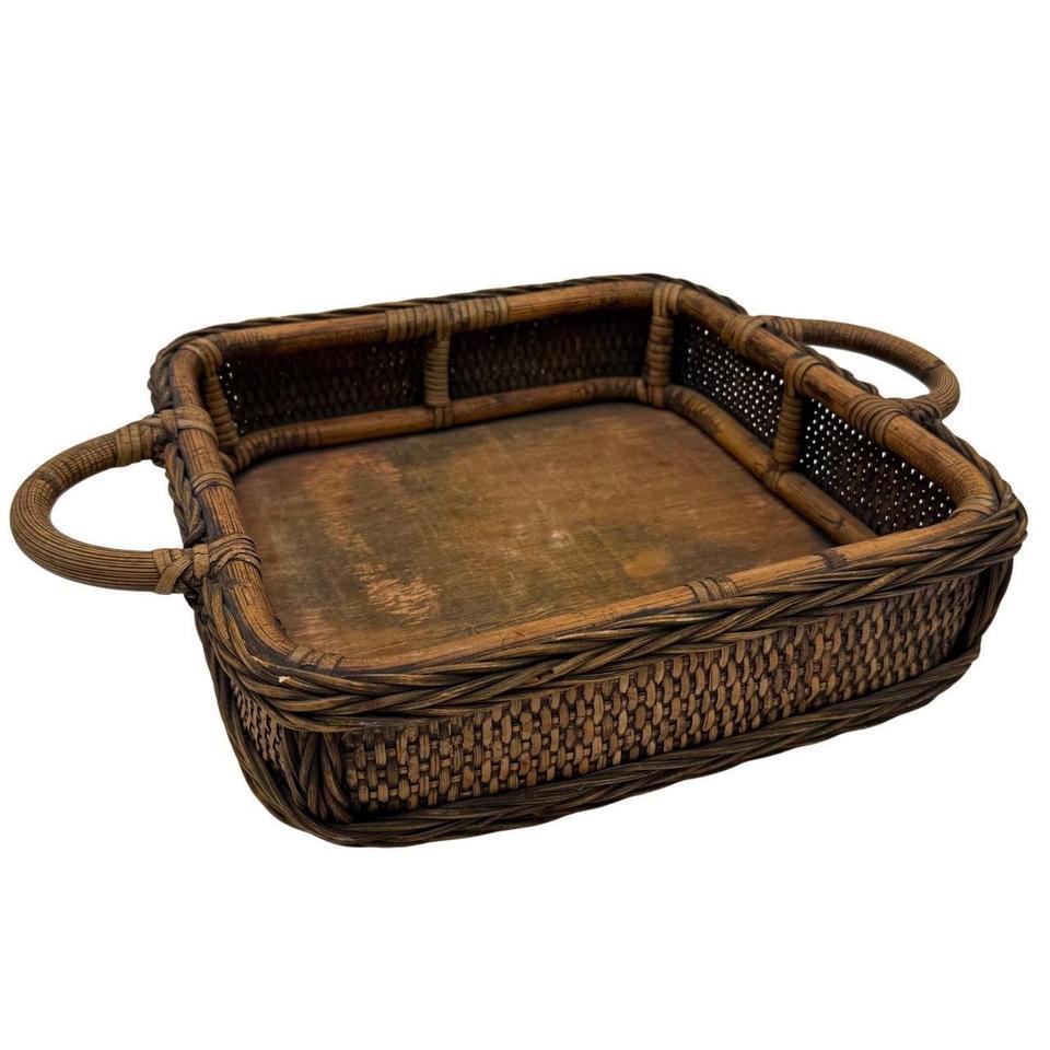 Vintage Woven Rattan Serving Tray 707d