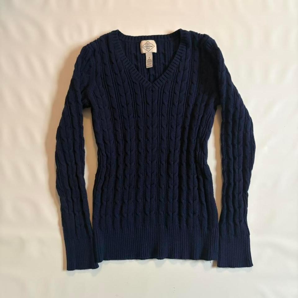 V Neck Navy Blue Cable 32f2