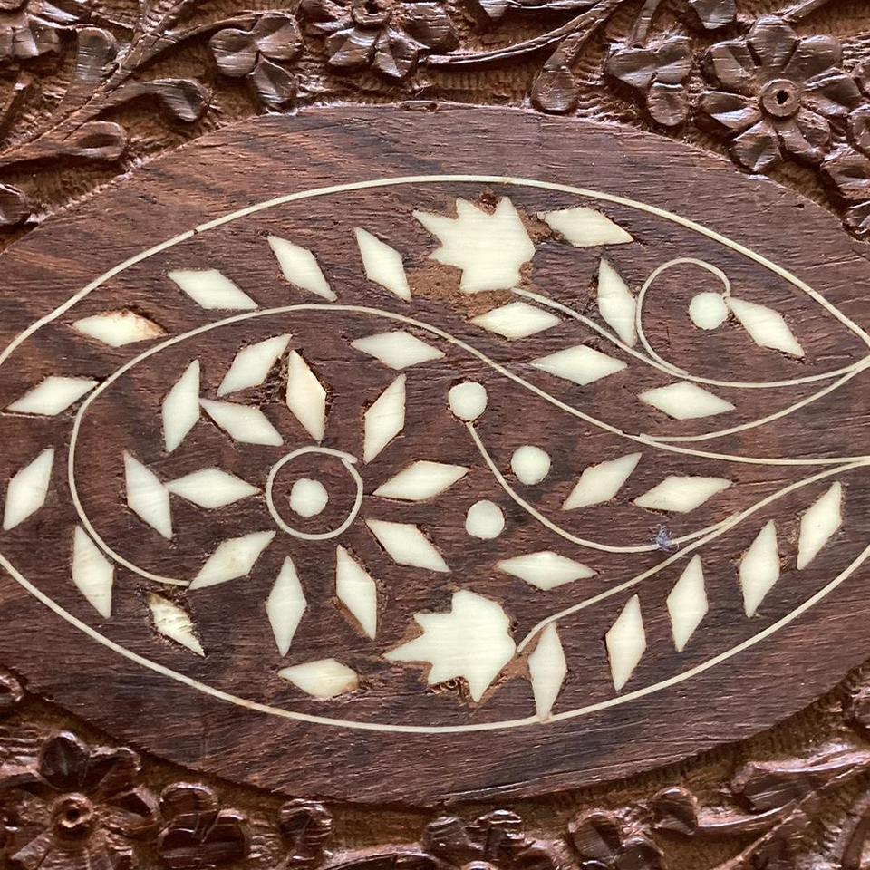 Vintage Hand Carved Floral Wood Trinketjewelry 4222 2