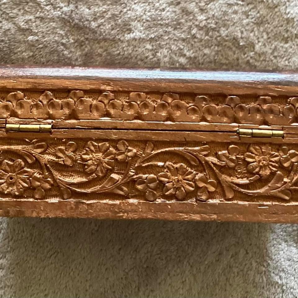 Vintage Hand Carved Floral Wood Trinketjewelry 4222 3
