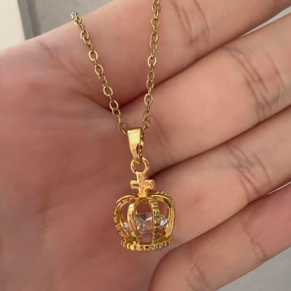 Gold Tone Crown Necklace With 8838
