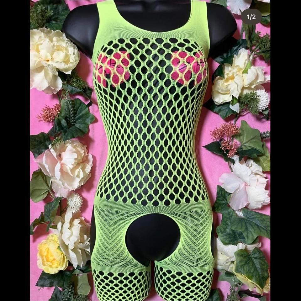 Neon Yellow Fishnet Bodysuit Full