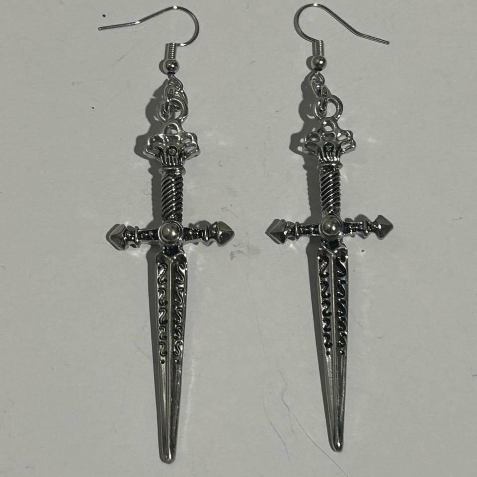 Silver Cross Dagger Earrings Goth 52c6