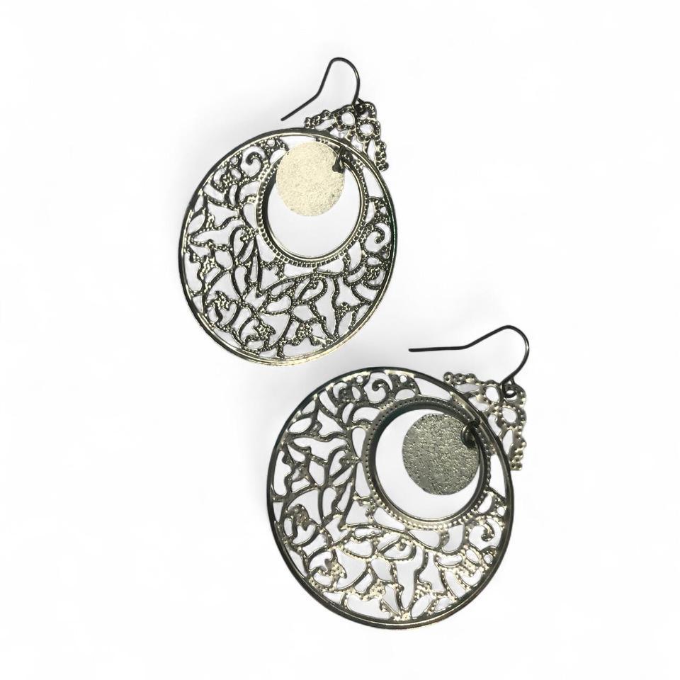 Silver Filigree Hoop Earrings Boho C239 2