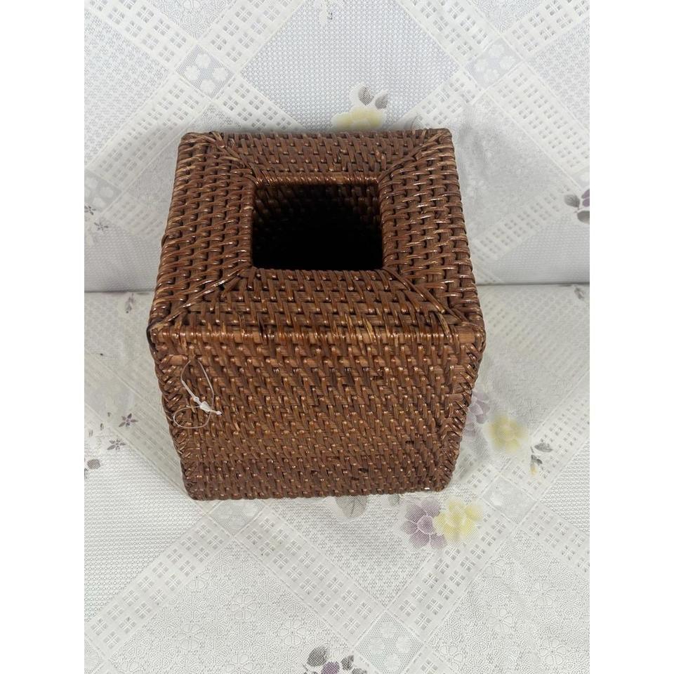 Vintage Wicker Rattan Wood Square 5e92 2