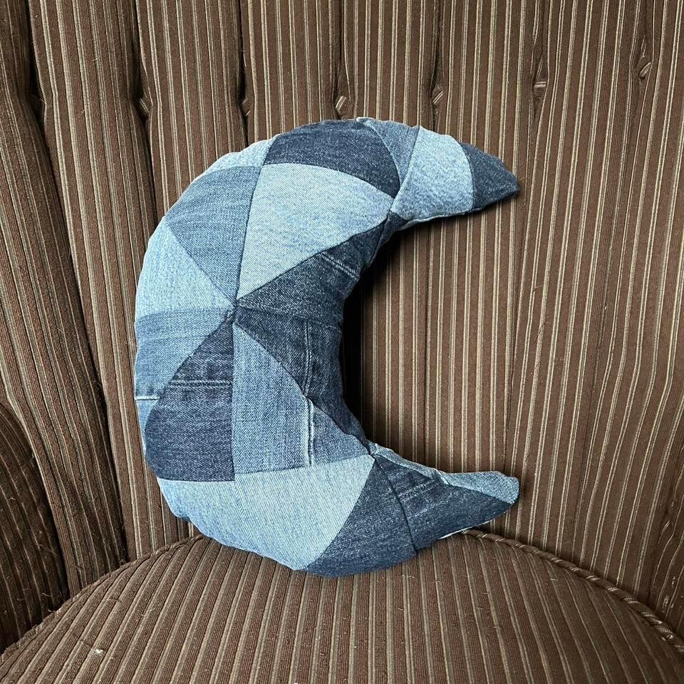 Handmade Blue Denim Moon Pillow 6f50 3