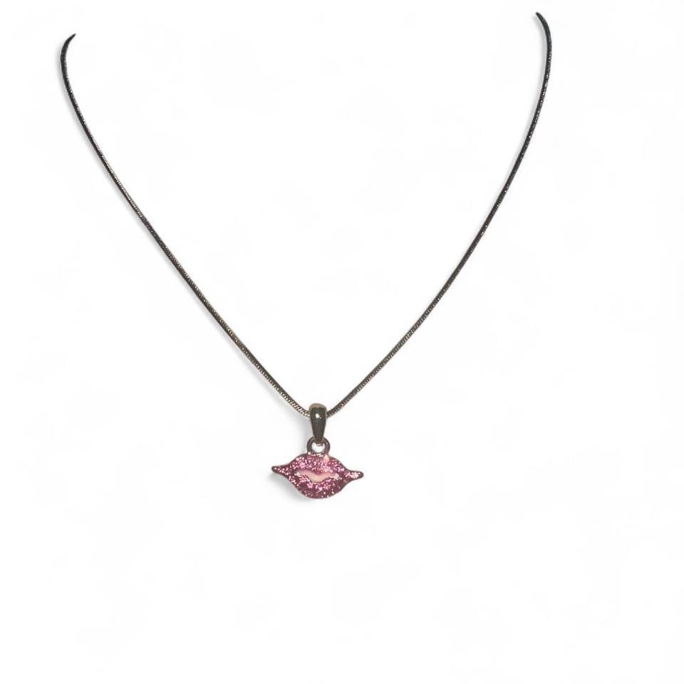Pink Glittery Lips Necklace Glamour 10bc 2