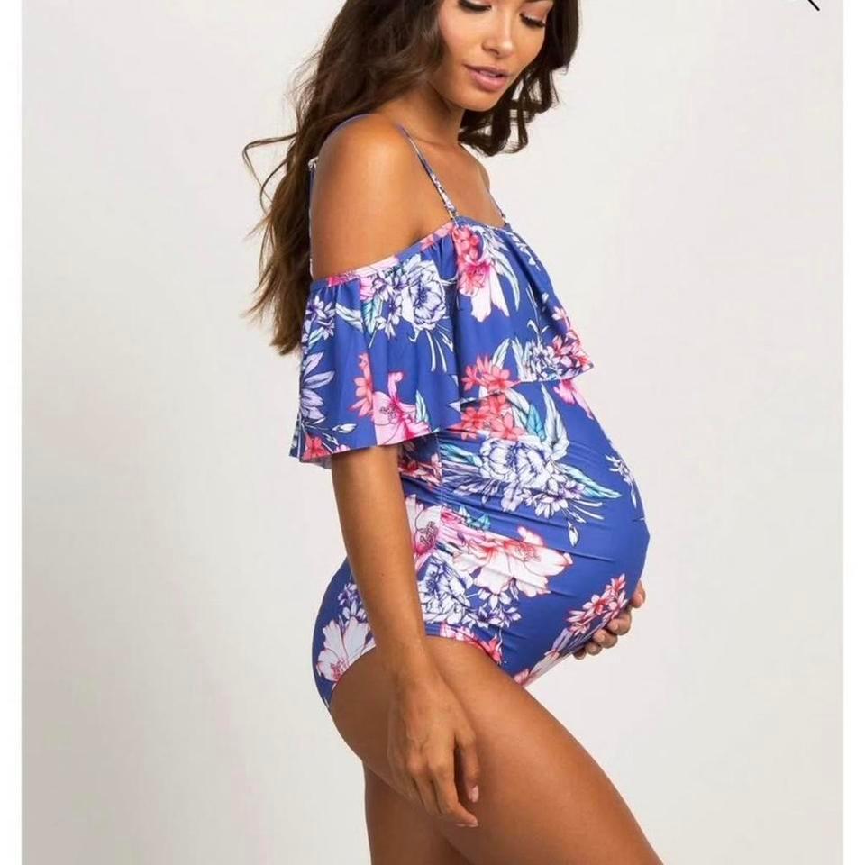 Blue Floral Maternity Swimsuit Can A56e 3