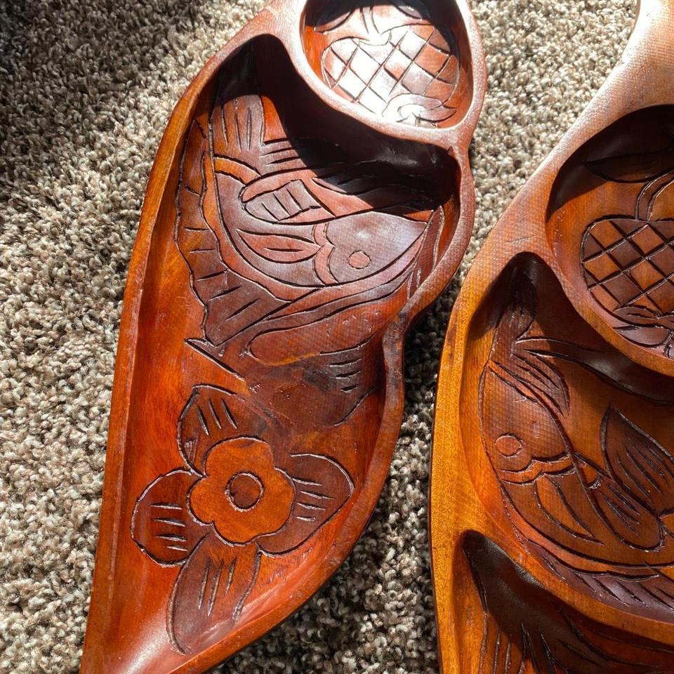 Vintage Hand Carved Wooden Leaf 060d 4