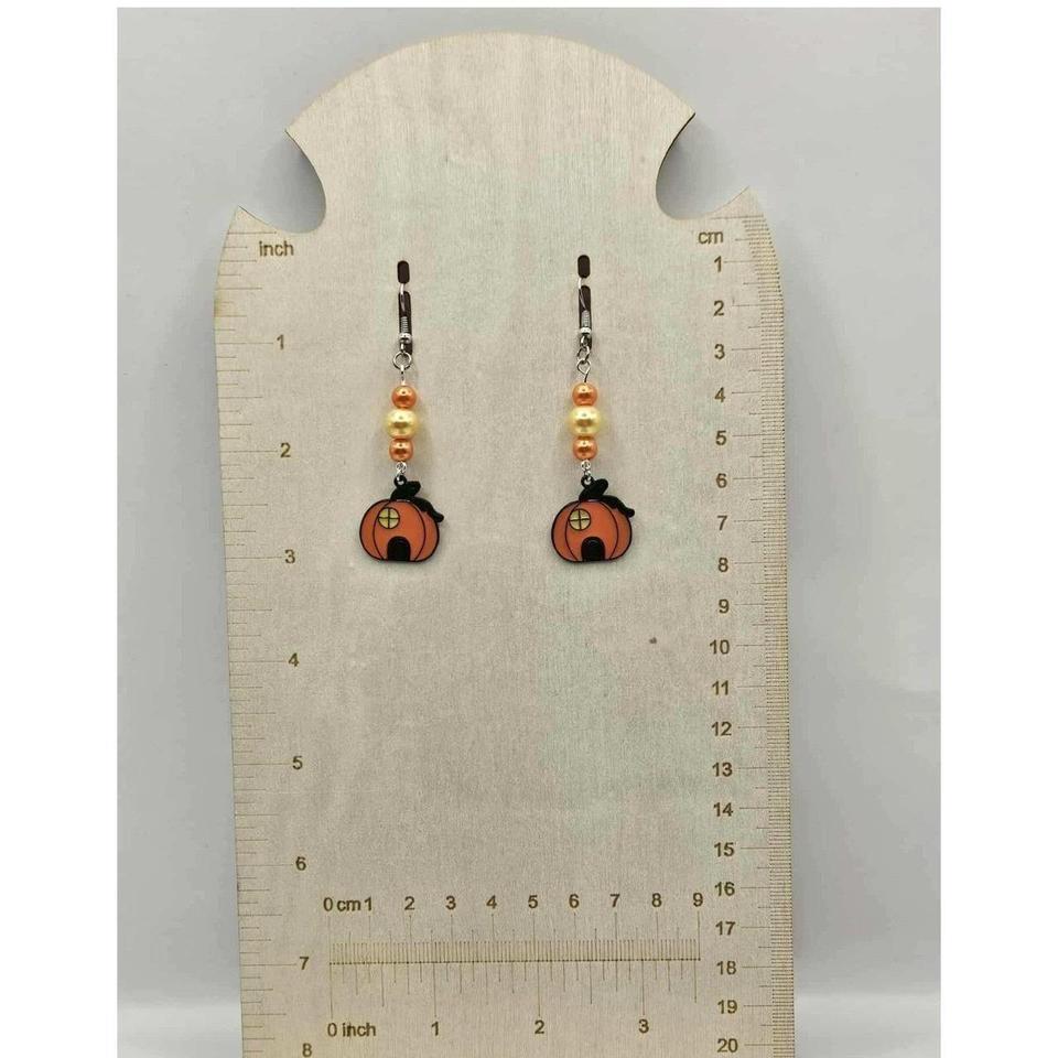 Pumpkin Earrings Dangle Drop Handmade 375a 3