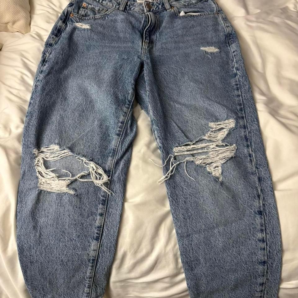 High Waisted Wide Leg Mom Ripped Jeans