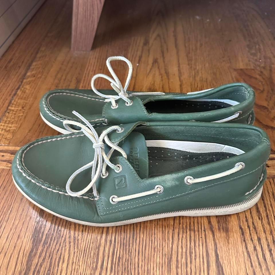 Sperry Top Sider Green Leather Boat 4c12 2