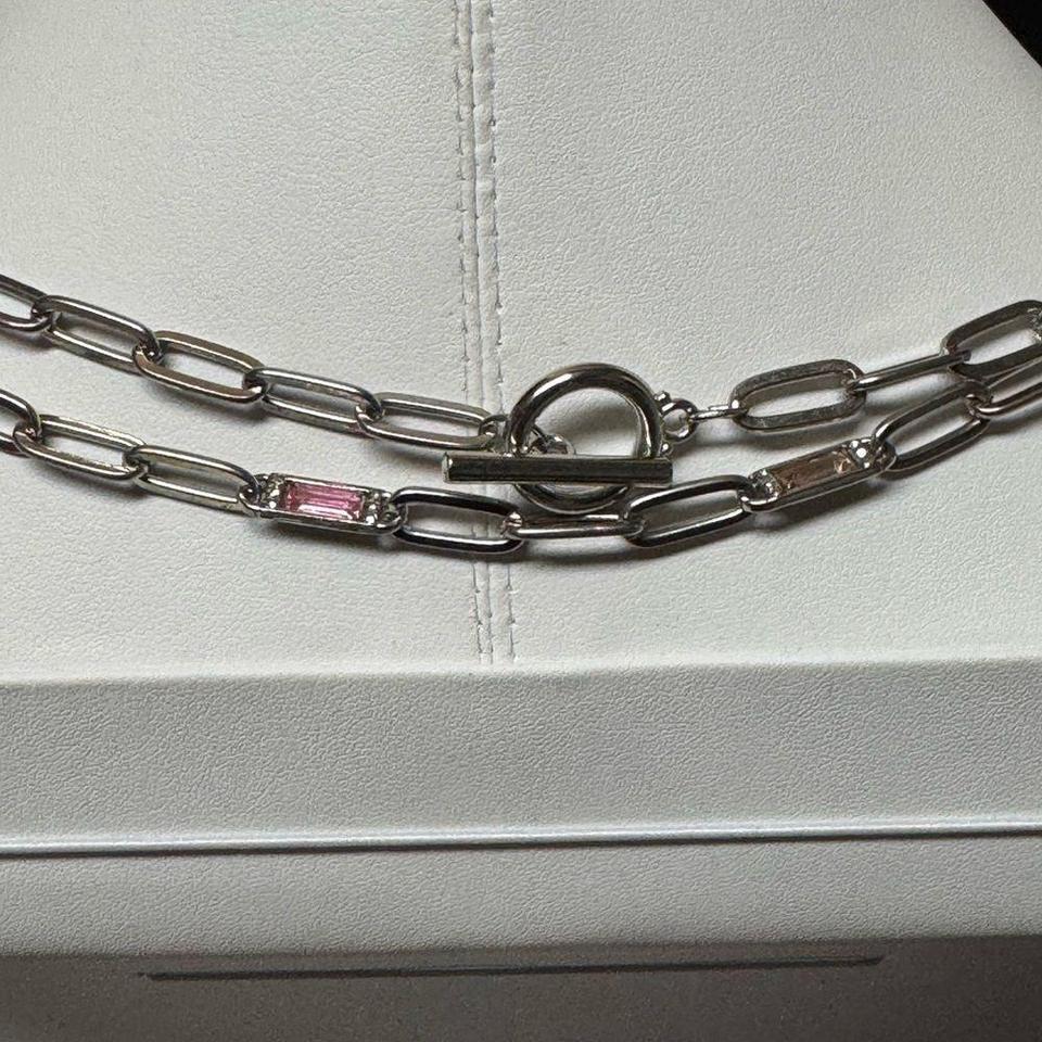 Elegant Silver Necklace With Pink 4